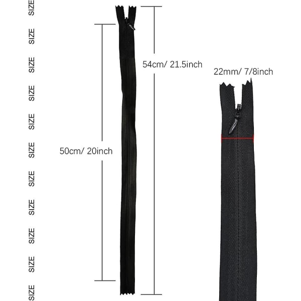 Nylon #3 Usynlige Lynlåse 45 stk. 54 cm Til Skrædder Syning Håndværk Håndværkers Special Sort