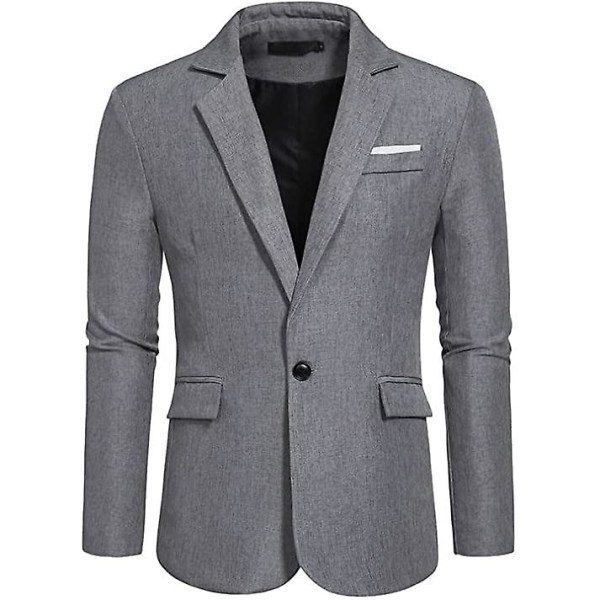 Herre Casual Blazere Slim Fit Jakkesæt Jakker Stilfuld Hakket Revers Blazer Grey M