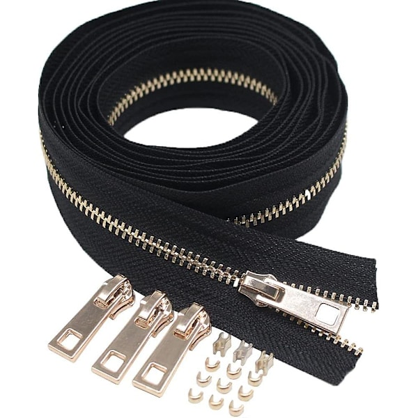 #3 Guld Metal Lynlåse Metervis Bulk 5 Yards + 10 stk. Vedhæng til Syning, Tasker, Håndtasker, Punge, Tegnebøger, Håndarbejde, Dekoration (guld 5 Yards)