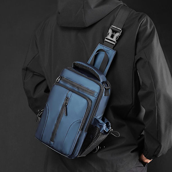 Ny herr multifunktionell bröstväska nylon axelväska vattentät rymdtyg liten ryggsäck blue