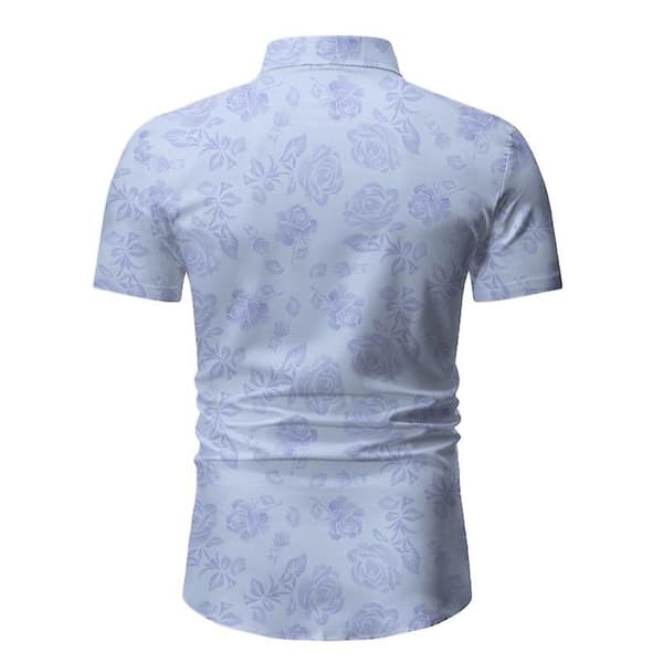 Blomstrete Hawaiiskjorte for menn, bomull, kort erm, knapper Blue L