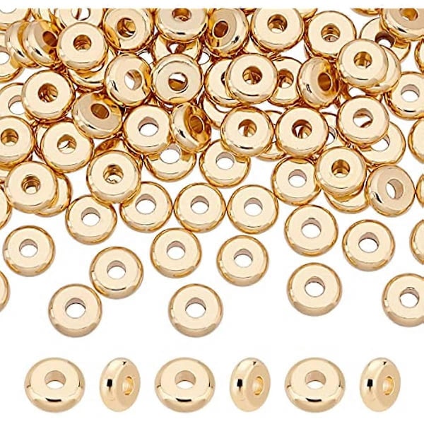 1 st 6 mm Platta Runda Rostfritt Stål Distanspärlor Äkta 18K Guldförgylld Skiva Metallpärlor