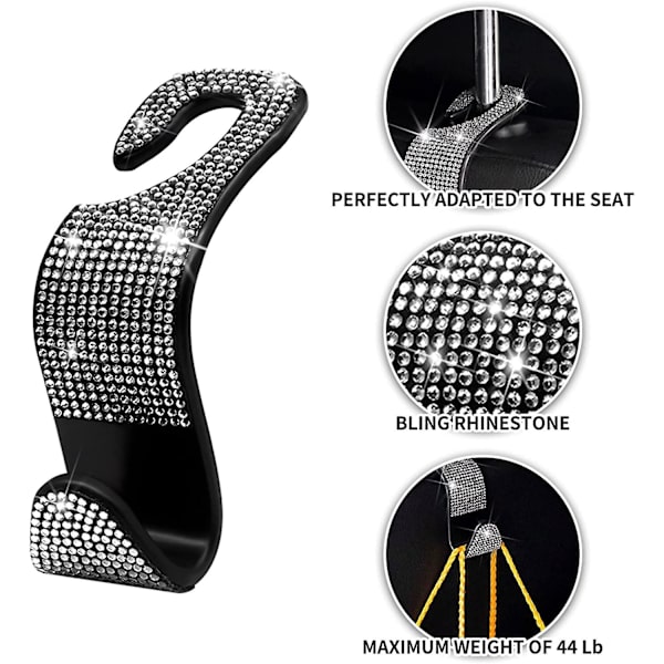 4 kpl Auton Käsilaukun Koukku Bling Strassiauton Koukut Naisille - hopea