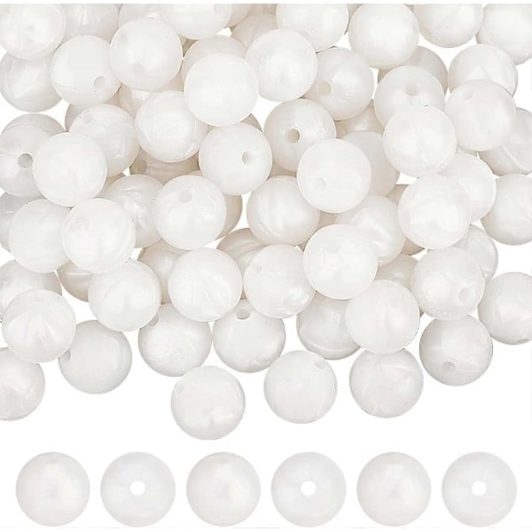 100 stk. 12 mm perle silikoneperler Perle silikone runde perler Runde silikoneperler Snehvide perleperler Silikone perleperler til gør-det-selv smykkefremstilling Dec