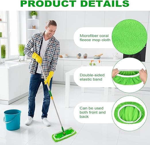 6 genanvendelige vådservietter til moppe, vaskbar mikrofiber moppepude, genanvendelig