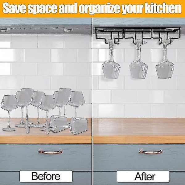 2 Pakning 3 Rad Vinglassholder Under Skap Stamware Vinglassholder Glass Oppbevaring Henger Metall Organizer For Bar Kjøkken Gold-2PC