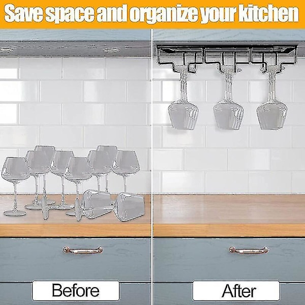 2 Pakning 3 Rad Vinglassholder Under Skap Stamware Vinglassholder Glass Oppbevaring Henger Metall Organizer For Bar Kjøkken White-2PC