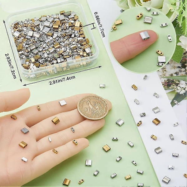 600 st 2-håls Tila-pärlor 9 stilar Halv glasfröpärlor Bulk Rektangel Mix Metallisk Färg Mini Opak Kvadratisk Platt Lös Distanspärlor