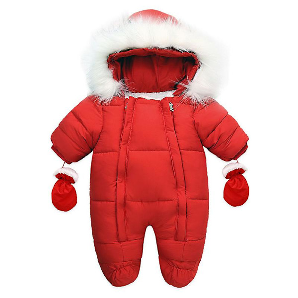Babyflicka Vinter Snödräkt, Småbarnsjacka Kläder För Pojke Spädbarns Overall Hoodied Red 12-18Y