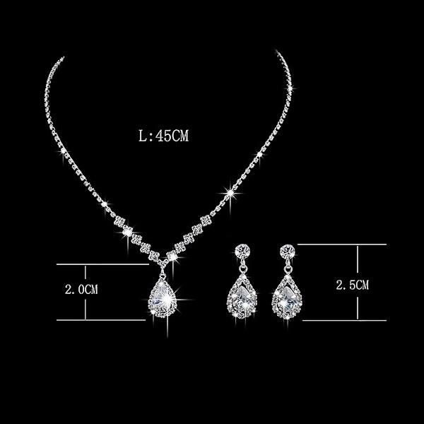 (argent) 3 stk. Marie Marie Cristal Halskæde Øreringe Sæt Sølv Bryllupshalskæder Choker Vedhæng Smykker Til Kvinder Og Piger