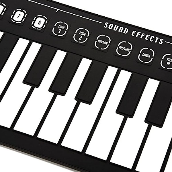 Hopfällbart elektroniskt tangentbord handrullande upp piano bärbart 49 tangenter för barn barn nybörjare Black