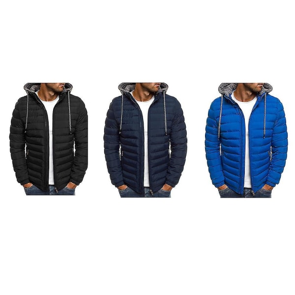 Herrkappa Lös Passform Vit Ankdun Tjockad Hoodie Jacka Vinterkläder 2XL Navy Blue