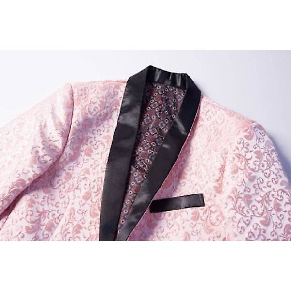 Herre Blomstret Revers Blazer Jakkesæt Print Dinner Smokingjakke pink s