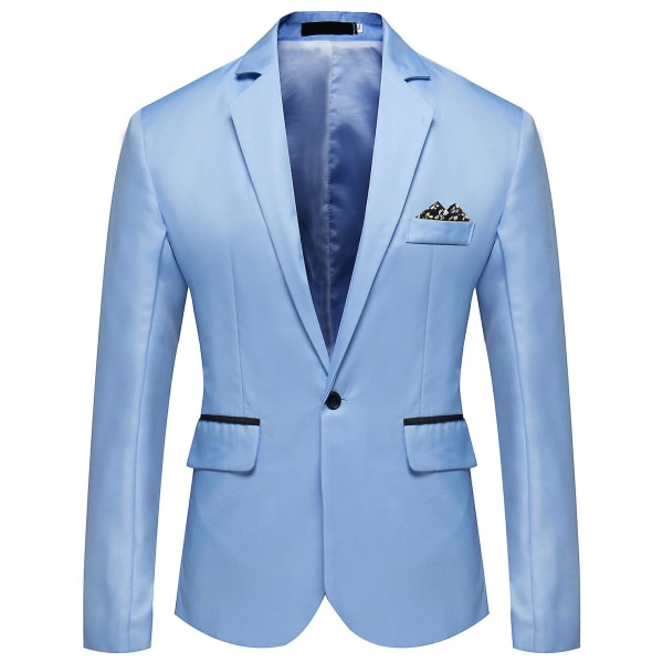 Herr Business Casual En Knapp Slå Revers Enfärgad Blazer Kostymjacka Sky blue L