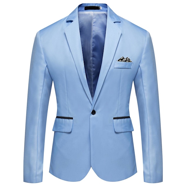 Herr Business Casual En Knapp Slå Revers Enfärgad Blazer Kostymjacka Sky blue L