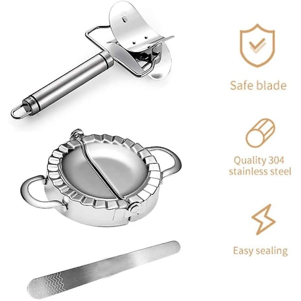 Knytningsmaskin för dumplings, 4 delar rostfritt stål empanadas presskit, dumplings pressformar hudskärare fyllningssked för kökstillbehör