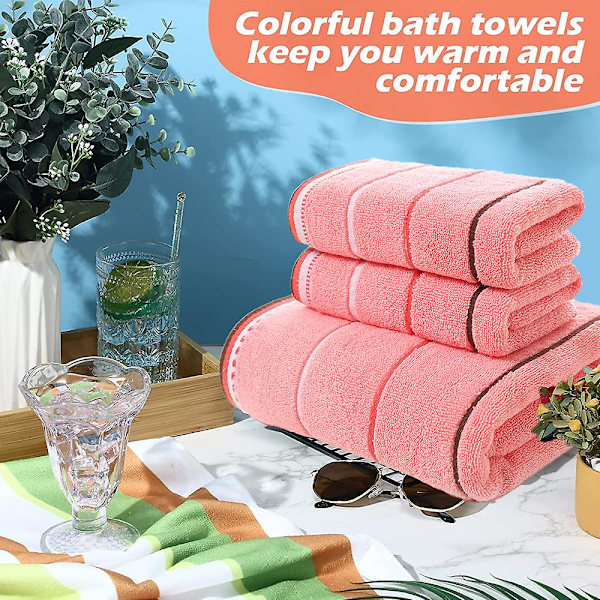 2-delt badehåndklesett i bomull, størrelse 70*140 cm, svært absorberende, lette badehåndklær Pink * Green
