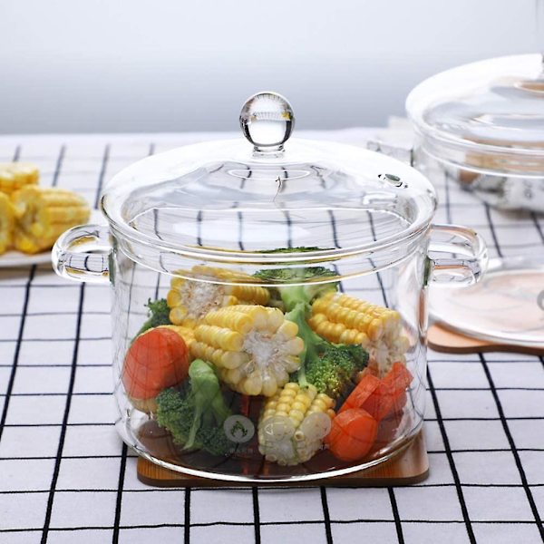 Glasgryta med lock, 1,5 l/50 oz värmebeständig glasgryta med lock, det bästa handgjorda glaskökssetet, spishällssäkert för pasta N