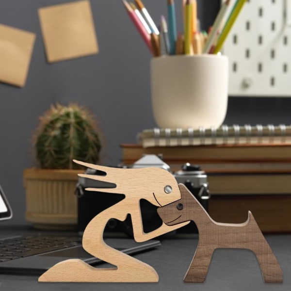 Familie Valp Tre Hund Håndverk Figur Skrivebord Bord Ornament Utskjæringsmodell Hjemmekontor Dekor Kjæledyr Skulptur B06