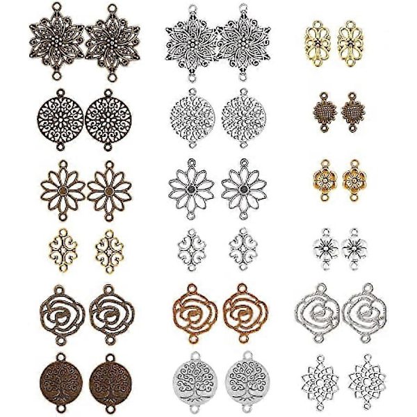 72 st 18 Stilar Blommkopplingar Charms Blommkopplingar Kopplingar Solros Lotus Klöver Charm Filigran Kopplingar
