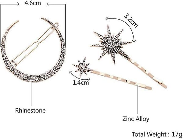 1 set 3 st Acsergery present guld måne stjärna form strass hårklämmor glänsande
