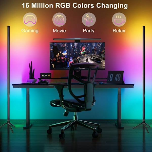 1 st LED RGB Hörn Golvlampa, RGB Hörnlampor, 16 Miljoner Färger Byter Musik Synkronisering Med Smart APP Atmosfärsbelysning, Smart LED