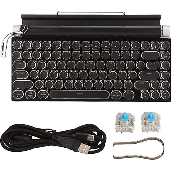Mekaniskt tangentbord, 2000 mah litiumbatteri Bakgrundsbelysning Vattentät 83 nycklar skrivmaskin Mekaniskt tangentbord retro med metall rund cap för bärbar dator