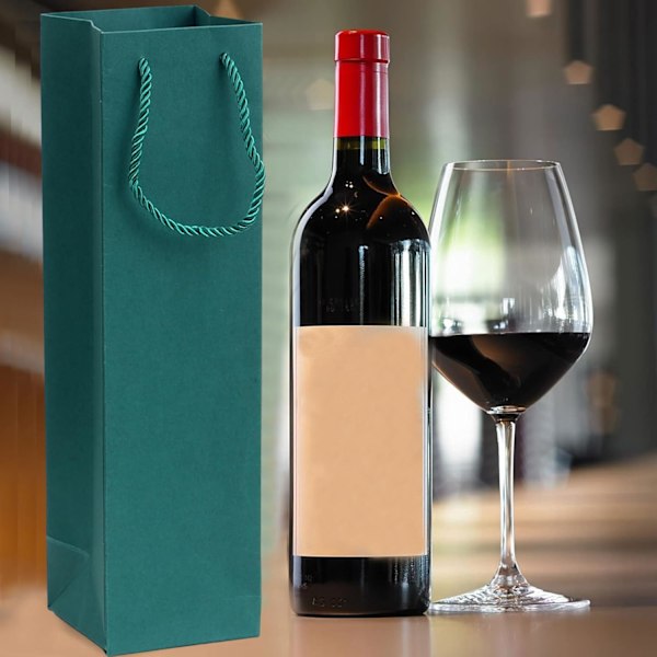 12 Stk. Robust Gavepose i Kraftpapir til Vin, Gavepose til Flasker, Med Håndtag Vinpose i Stof til Jul, Bryllup, Festgaver