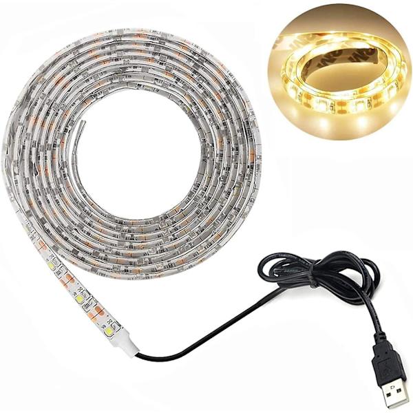 LED-remsa USB-driven, vattentät 16,4 fot SMD 3528 5V kall vit, skrivbordsdator skärm bakgrundsbelysning, TV-bakgrundsbelysning, bandljus