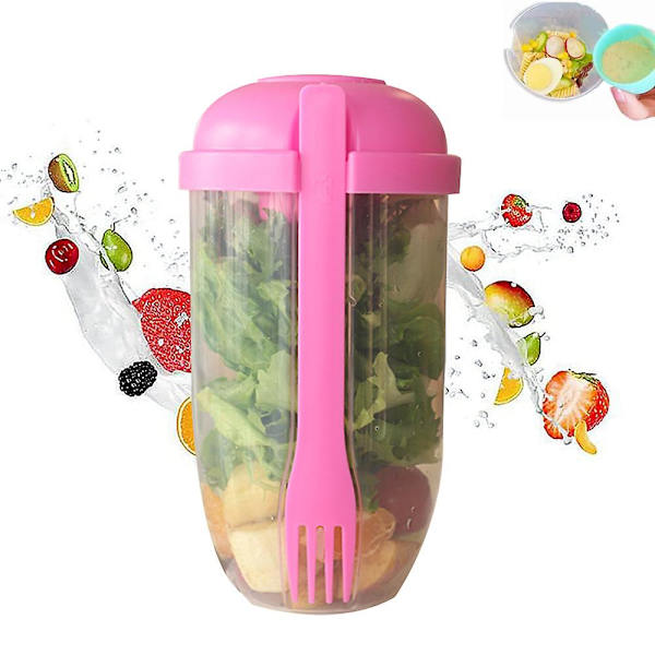 Frisk Salat To Go Beholdersæt, Hold Dig i Form Salat Måltid Shaker Kop med Gaffel og Salatdressing Holder pink