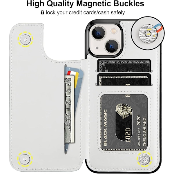 iPhone 15 Pro Max Skal Slim Flip Folio Mjukt Läder Plånboksfodral för Kvinnor och Män med Kortfack Magnetisk Stängning Fick Skyddande Omslag (Vit)