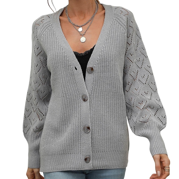Efterår og vinter ny afslappet sweater ensfarvet rombe sweater til kvinders afslappede hverdag XL Gray