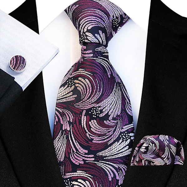 Slipsset för män, enfärgad paisley slips för män style 2