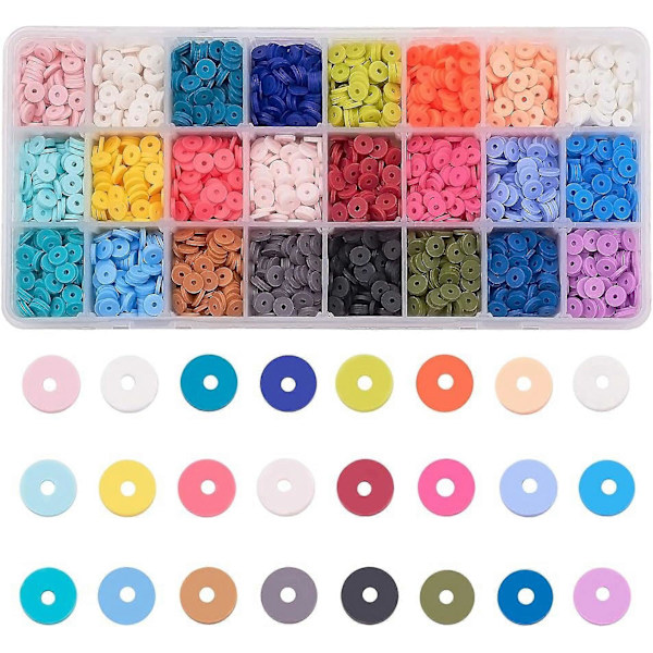 Heishi Leire Perler 6840 stk 24 Farger 6mm Vinylskive Perler Flate Runde Håndlagde Polymerleire Perler for Hawaiianske Øredobber Choker Ankelbånd Armbånd Halskjede J