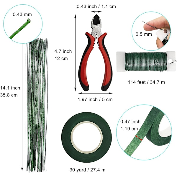 Blomsterarrangemang Kit Bukett Diy Tillverkningsverktyg 24 Gauge Blomsterstjälkstråd, 24 Gauge Paddeltråd, Trådskärare, Tejp
