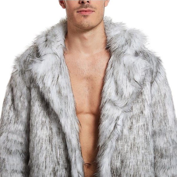 Vinterkappa i fuskpäls för män, casual cardigan varm fuskpälskappa Grey M