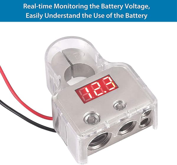 Snabbkopplingsklämma för bilbatteri, terminalanslutning för husvagn, par (silver med voltmeter)