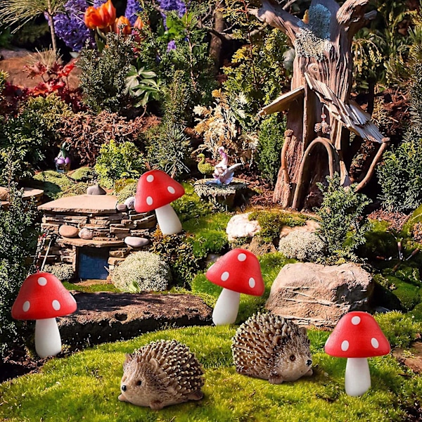 Fairy Udendørs Have Dyr Figurer Udendørs Fairy Vild Have Tilbehør Resin Pindsvin Og Træ Svampe Miniature Have