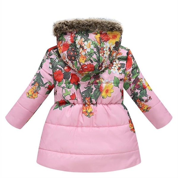 Jente Vinterjakke Jakke Hette Barn Blomstertrykk Parkas Yttertøy Pink 120