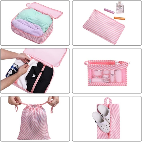 Packing Cubes, 8 Sts Researrangör Packpåsar, Resbagagepaketering, Vattentät Resevaror Väska Kläder Skor Kosmetika Toalettartiklar Förvaringsväskor rosa