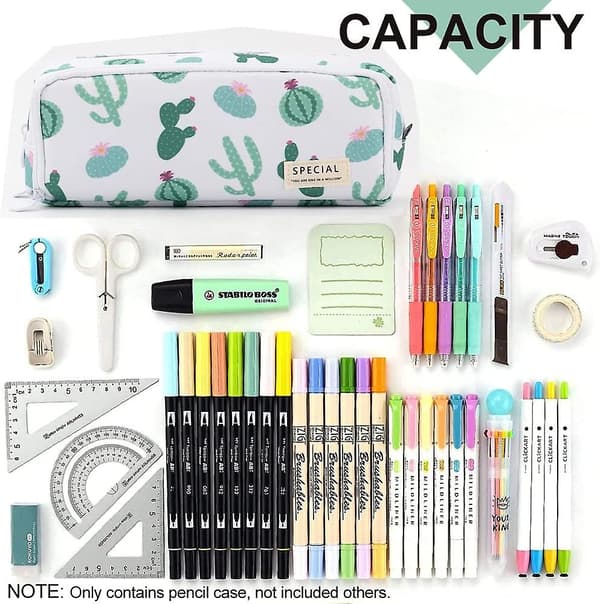 Pencil Case, Stor Kapacitet 3 Rum Lærred Makeup Kosmetikpung