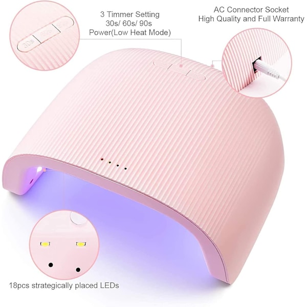 Led UV-nagellampa, 48 W professionell manikyr och pedikyr med automatisk sensor, 3 timer 30s/60s/90s, torktumlare för alla nagellack, rosa
