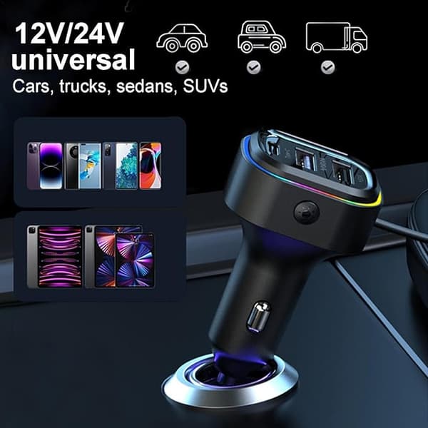 Bil-USB-lader Multi Port, Billader USB C | 66W Superrask Multi Port Billader Adapter