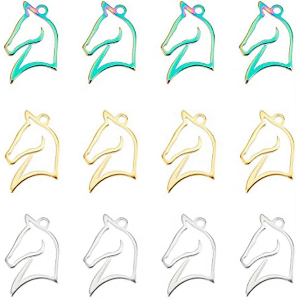 12 kpl 3 väriä 304 ruostumatonta terästä Hevosen riipukset Ontot amuletit Eläin amuletit Ratsastus Amuletit 1,8 mm reikä
