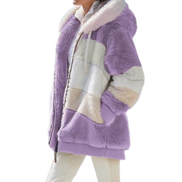Vinter Casual Kappa För Kvinnor Med Huva Färgblock Patchwork Kappa För Middagsbjudningar S Purple