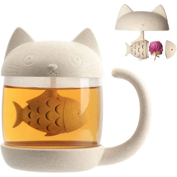 250 ml kattglaskopp tekopp med fisk teinfuser silfilter