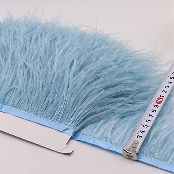 2 Yards Bløde & Naturlige Strudsefjer Kantbånd Bånd Bruges Til Kjole, Syning, Håndværksbeklædning, Lysdekoration, Beklædning Diy, Etc. (lyseblå)