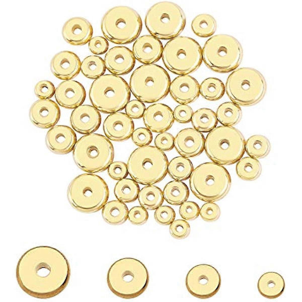 48 st 4/5/6/8mm Gyllene Platta Runda Distanspärlor Rostfritt Stål Lösa Pärlor 1,2~1,8m Hål Pärla Hitta för DIY Armband Halsband Smycken Tillverkning