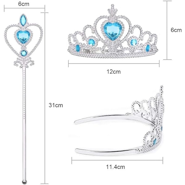 Prinsessklänningstillbehör för Maskerad, Prinsesskrona/Elsa Kostym Peruk/Diadem/Handskar/Trollstav/Ring/Örhängen/Halsband, 2-10 År grön