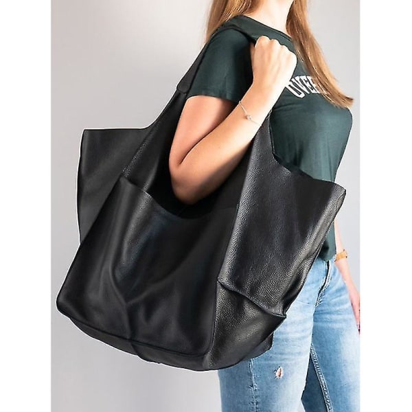 Damstor Pu-läder Satchel Handväska Arbetsväska Axelväskor Handväska Mjuk Crossbody Överdimensionerad Väska Black